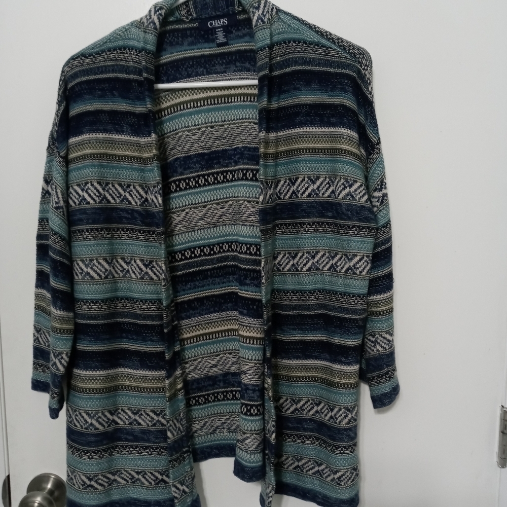 Chaps Denim Look Aztec Long Sleeve Striped Cardigan